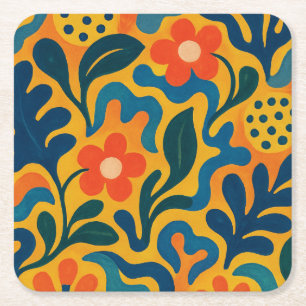 Dessous De Verre Carré Fun Retro Garden Collage Motif Motif