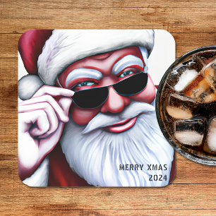 Dessous De Verre Carré Funky Cool Père Noël en lunettes de soleil Noël