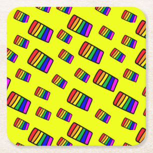 Dessous De Verre Carré Funky Neon Rainbow Block Motif