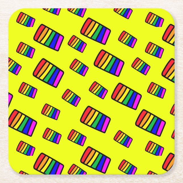 Dessous De Verre Carré Funky Neon Rainbow Block Motif (Devant)