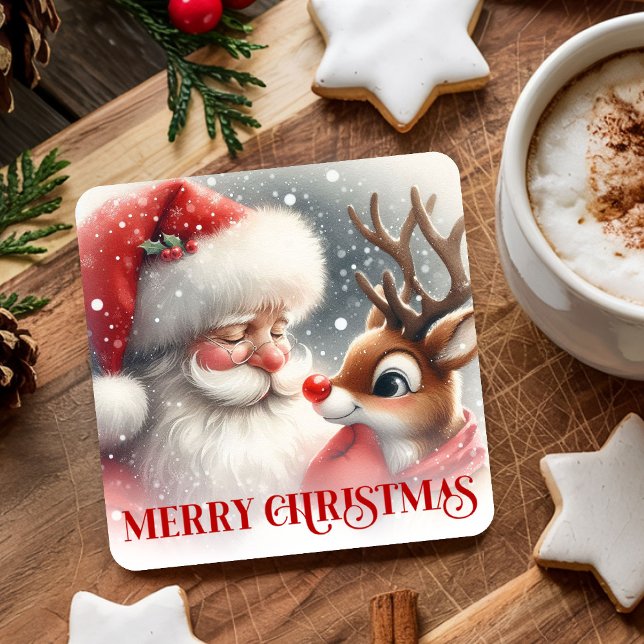 Dessous De Verre Carré Funny Cartoon Santa Rudolph Christmas Drink Coaste (Funny Cartoon Santa Rudolph Christmas Drink Coasters)