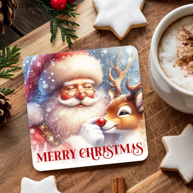 Dessous De Verre Carré Funny Christmas Coasters with Santa and Rudolph (Funny Christmas Coasters with Santa and Rudolph)