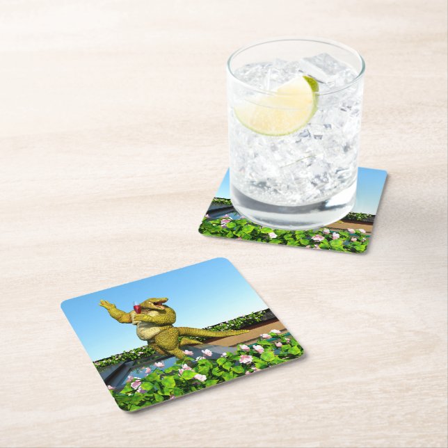 Dessous De Verre Carré Funny Crocodile Drinking Champagne (En situation)