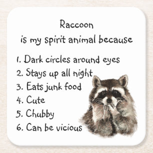 Dessous De Verre Carré Funny Raccoon Spirit Humour animal