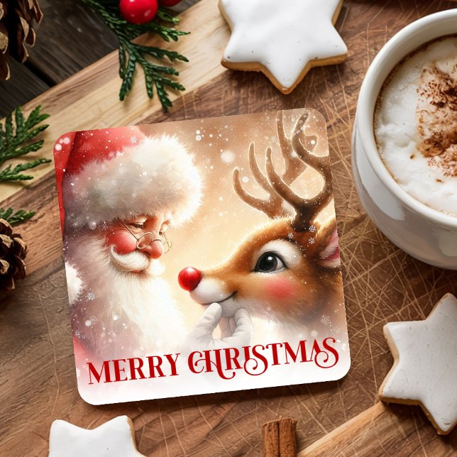 Dessous De Verre Carré Funny Santa and Red Nose Rudolph Holiday Coasters (Funny Santa and Red Nose Rudolph Holiday Coasters)
