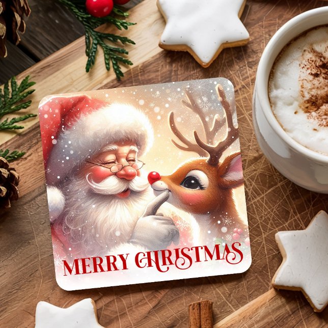 Dessous De Verre Carré Funny Santa Rudolph Cartoon Christmas Drink Coaste (Funny Santa Rudolph Cartoon Christmas Drink Coaster

)
