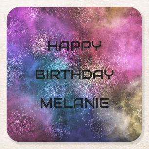 Dessous De Verre Carré Galaxy Joyeux anniversaire