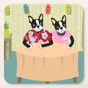 Dessous De Verre Carré Garçon et fille de Boston Terrier