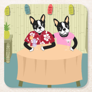 Dessous De Verre Carré Garçon et fille de Boston Terrier