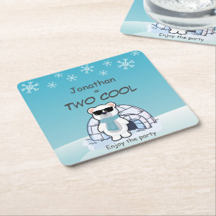 Dessous De Verre Carré Garçon pour son 2e anniversaire Two Cool Ours pola