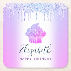 Dessous De Verre Carré Gaufrette avec nom en monogramme violet écriture g