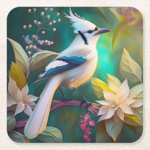 Dessous De Verre Carré Geai à ailes de sarcelle à touffe blanche oiseau d