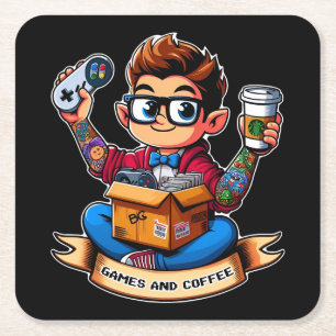 Dessous De Verre Carré Geek de jeux et de café