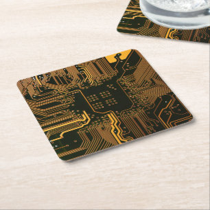 Dessous De Verre Carré Geek Sortie carte circuit électronique orange PCB
