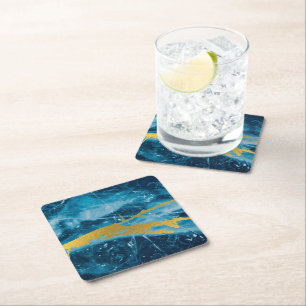 Dessous De Verre Carré Géode Agate Gemstone Blue et Gold