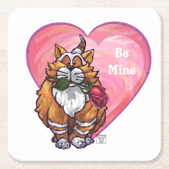 Dessous De Verre Carré Ginger Cat Saint-Valentin (Devant)