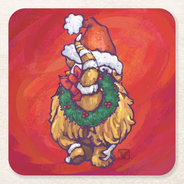 Dessous De Verre Carré Ginger Chat Noël Sur Rouge (Devant)