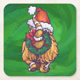 Dessous De Verre Carré Ginger Chat Noël Sur Vert