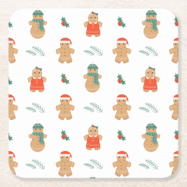 Dessous De Verre Carré Gingerbread Cookie Motif de Noël (Devant)