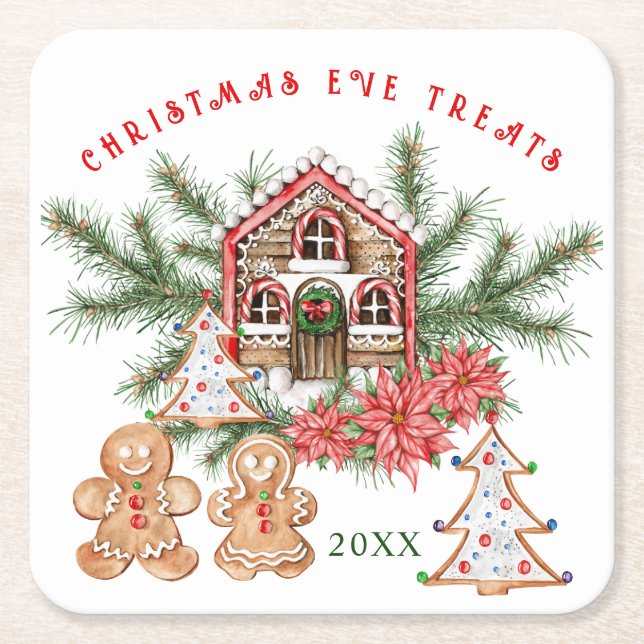 Dessous De Verre Carré Gingerbread Girl Boy Candy Cane Christmas  (Devant)