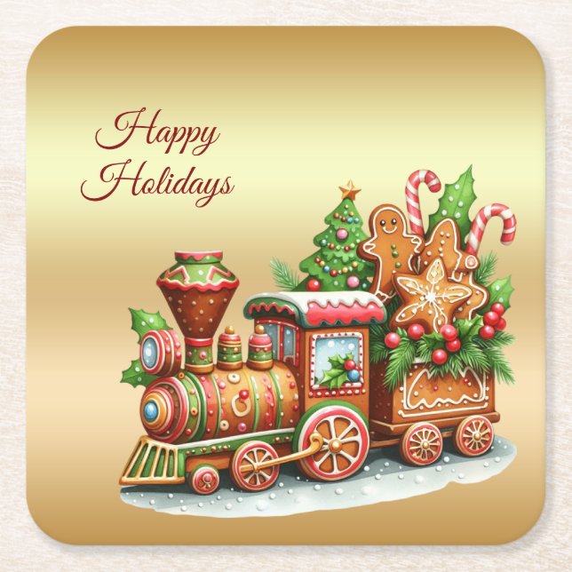 Dessous De Verre Carré Gingerbread Train Holiday Paper Coaster (Devant)