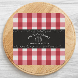 Dessous De Verre Carré Gingham Rouge Campagne Rustique Tableau Noir