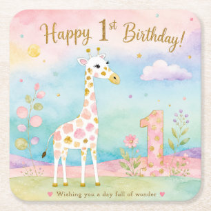 Dessous De Verre Carré Girafe Fantaisiste Premier Anniversaire Merveilleu