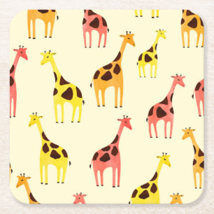 Dessous De Verre Carré Giraffe de dessin : Motif Vintage coloré.