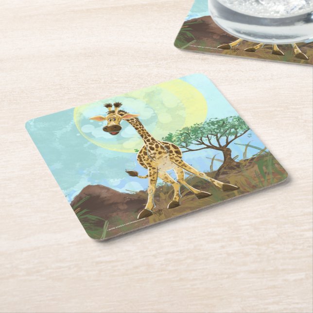 Dessous De Verre Carré Giraffe de la Parade Animale (Incliné)