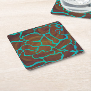 Dessous De Verre Carré Giraffe Impression Brown et Turquoise
