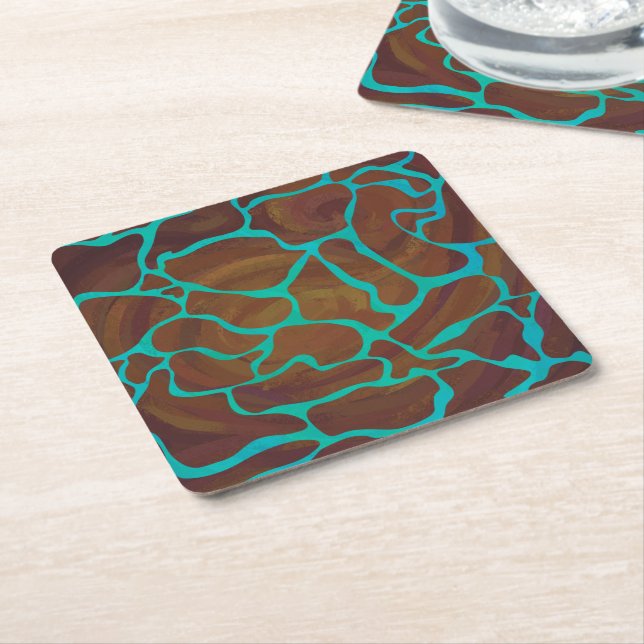 Dessous De Verre Carré Giraffe Impression Brown et Turquoise (Incliné)
