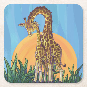 Dessous De Verre Carré Giraffe maman et bébé