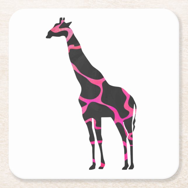 Dessous De Verre Carré Giraffe Rose chaud et Silhouette noire (Devant)