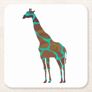 Dessous De Verre Carré Giraffe Siloette Brown et Turquoise