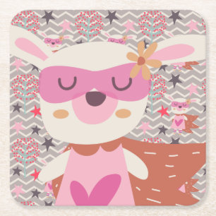 Dessous De Verre Carré Girl Superhero Bunny