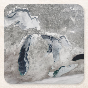Dessous De Verre Carré Glace Sur Les Grands Lacs, États-Unis.