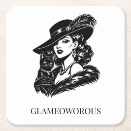 Dessous De Verre Carré Glam Woman with Cat Fashion Illustration