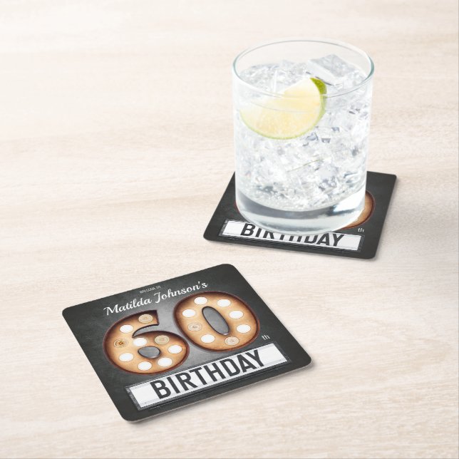 Dessous De Verre Carré Glamour 60e anniversaire Broadway Marquee Custom (En situation)