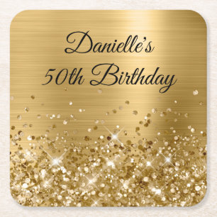 Dessous De Verre Carré Glittery Gold Foil 50e anniversaire