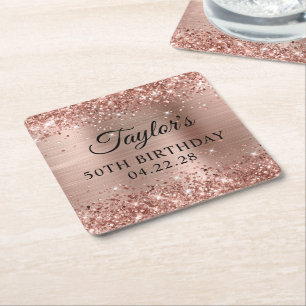 Dessous De Verre Carré Glittery Rose Gold Foil 50e anniversaire