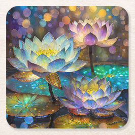 Dessous De Verre Carré Glowing Lotus Flowers Trio