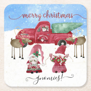 Dessous De Verre Carré Gnomes neige hiver Joyeux Camion rouge Noël