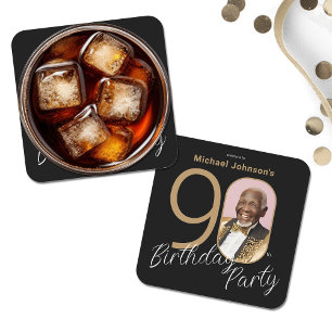 Dessous De Verre Carré Gold Black Elegant Photo 90th Birthday Party