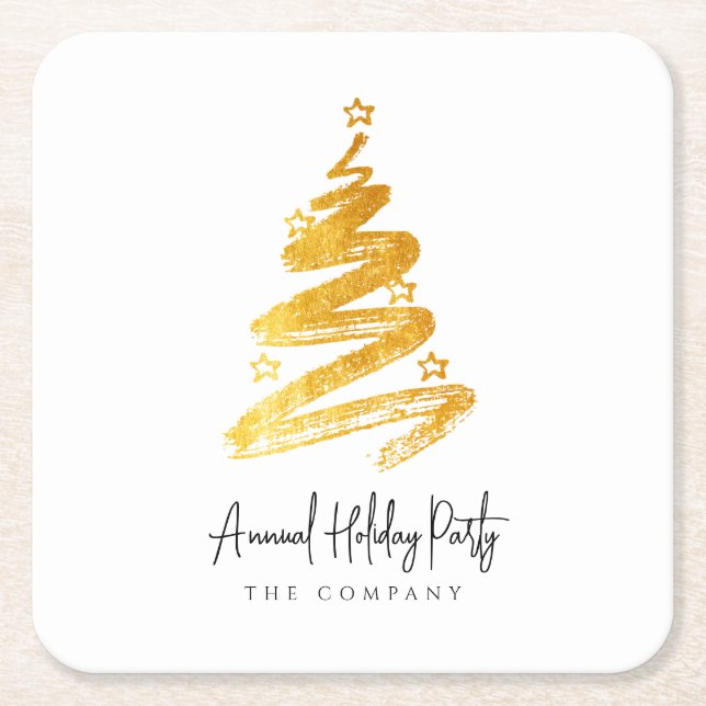 Dessous De Verre Carré Gold Christmas Tree Fête (Devant)