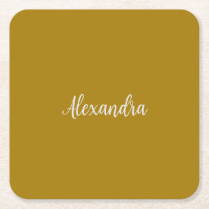Dessous De Verre Carré Gold Color Minimalist Plain Ajouter Nom Calligraph