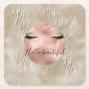 Dessous De Verre Carré Gold Glam Glitzy Eyelashes Zebra Print