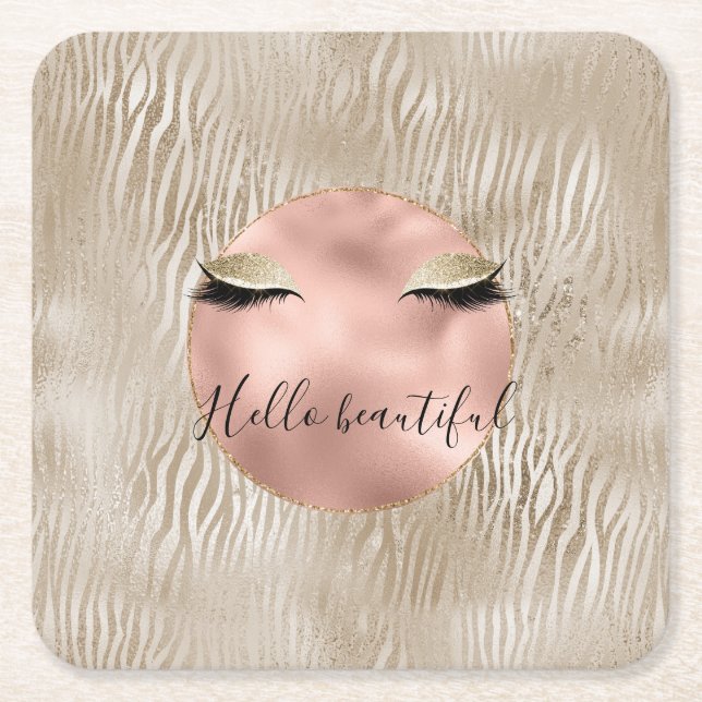 Dessous De Verre Carré Gold Glam Glitzy Eyelashes Zebra Print (Devant)
