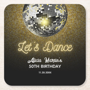 Dessous De Verre Carré Gold Halftone Disco Ball Dansons Anniversaire