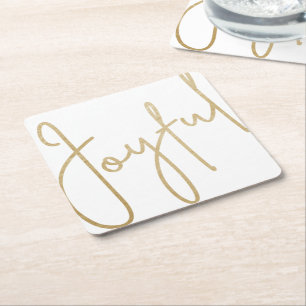 Dessous De Verre Carré Gold JOYFUL à Noël blanc