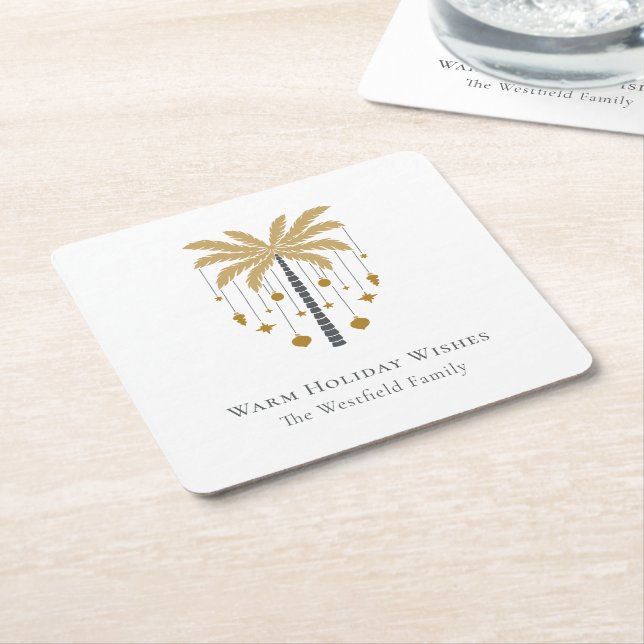 Dessous De Verre Carré Gold Palm Tree Chaleureux Vacances (Incliné)